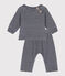 Gestreifte Baby-Kombination aus Samt blau SMOKING/weiss MARSHMALLOW