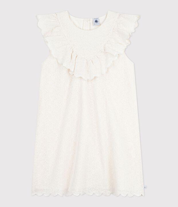 Kurz&auml;rmeliges Kinder-Kleid aus Baumwolle mit Herzmotiv weiss