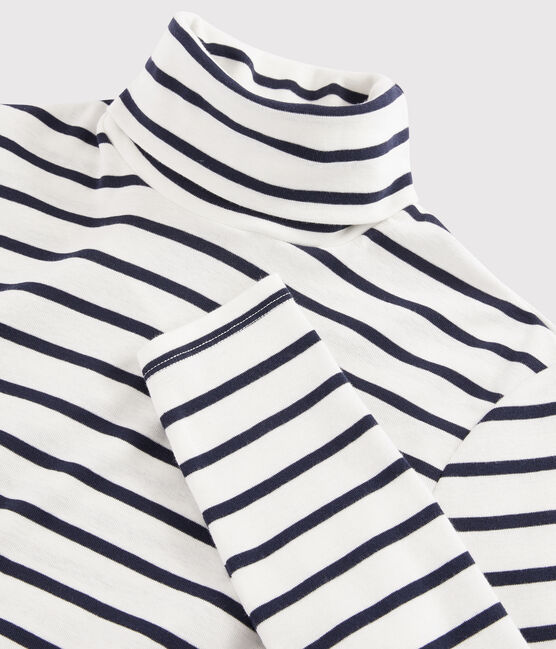 Rollkragenshirt aus gestreifter Baumwolle für Damen weiss MARSHMALLOW/blau SMOKING