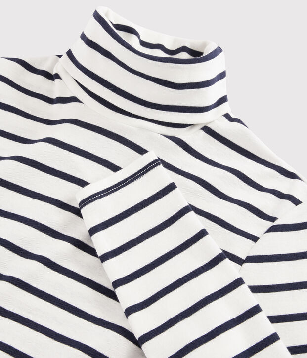 Rollkragenshirt aus gestreifter Baumwolle f&uuml;r Damen weiss/blau