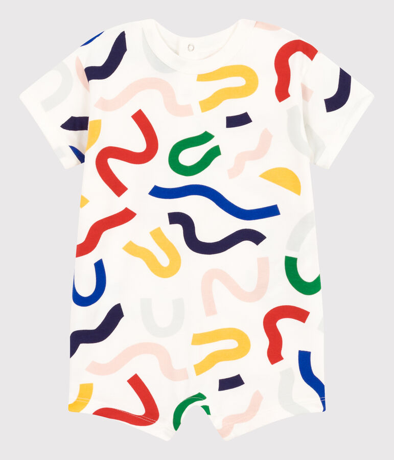 Baby-Kurzoverall aus Molton weiss/vielfarbig
