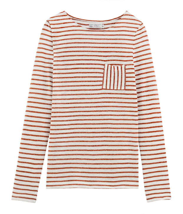 Langarm-leinen-t-shirt damen weiss/rosa