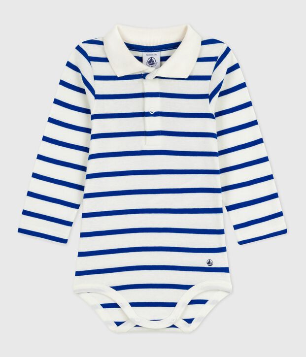 Baby-Body mit Polokragen aus gestreifter Baumwolle blau/blau
