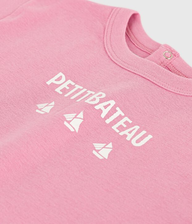 Kurz&auml;rmeliges Baby-T-Shirt aus Baumwolle mit Katzenmotiv rosa