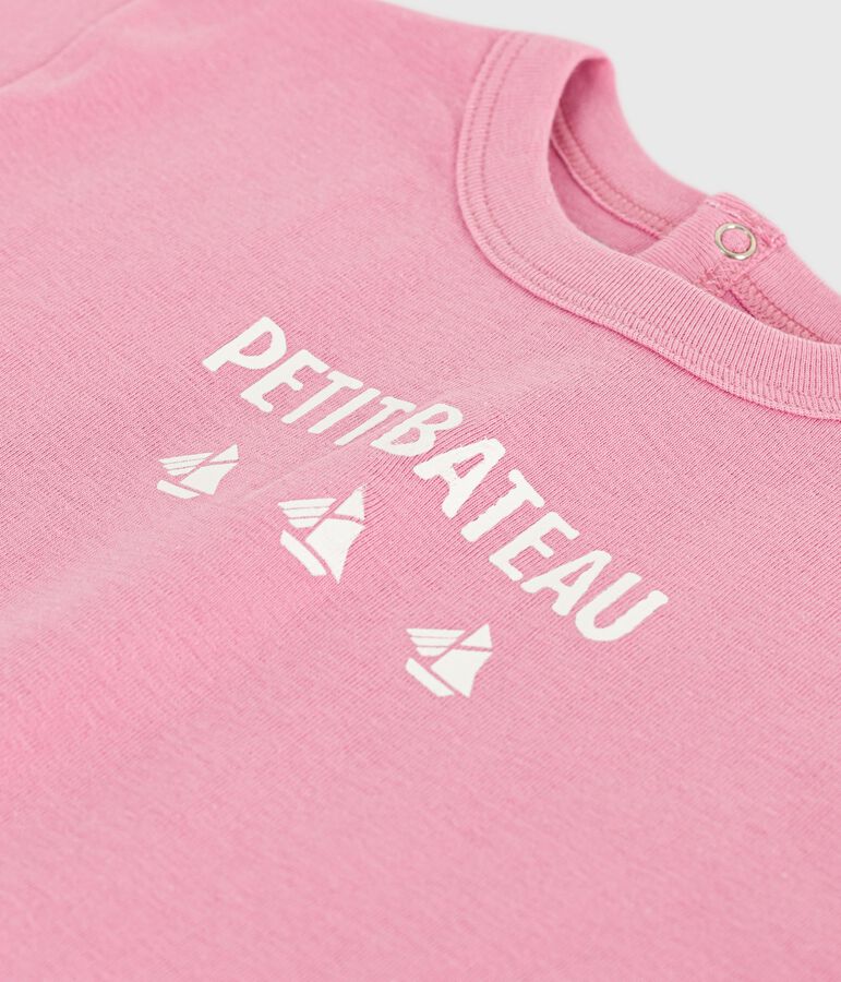 Kurz&auml;rmeliges Baby-T-Shirt aus Baumwolle mit Katzenmotiv rosa
