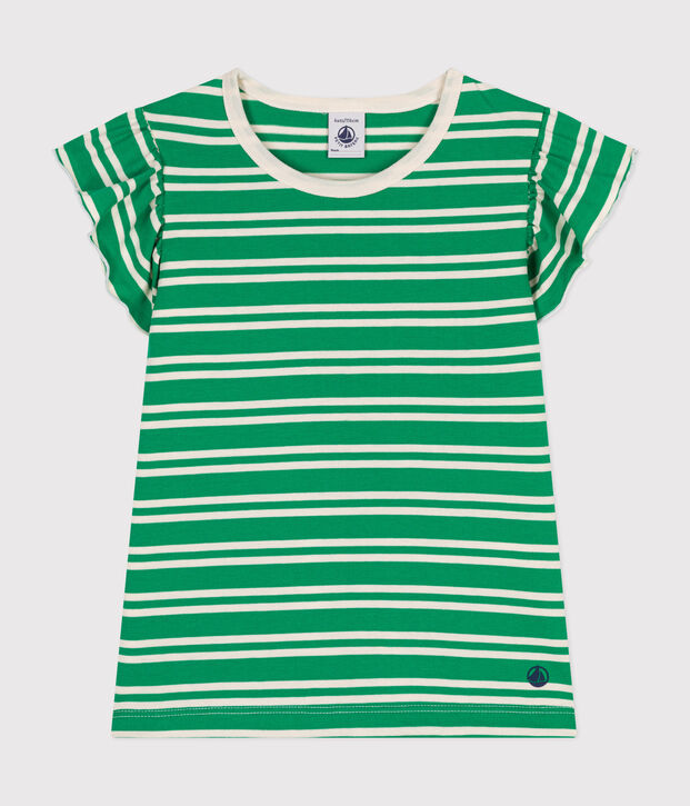 Gestreiftes T-Shirt aus Jersey Kinder/M&auml;dchen gr&uuml;n/naturfarben