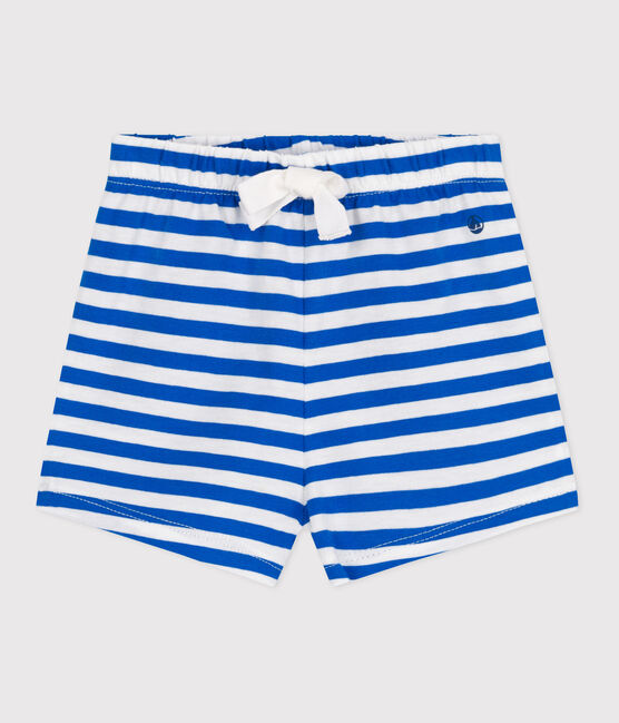 Baby-Shorts aus gestreifter Baumwolle blau PORCELANA/ MARSHMALLOW