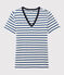 Damen-T-Shirt aus Baumwolle mit V-Ausschnitt weiss MARSHMALLOW/blau SURF