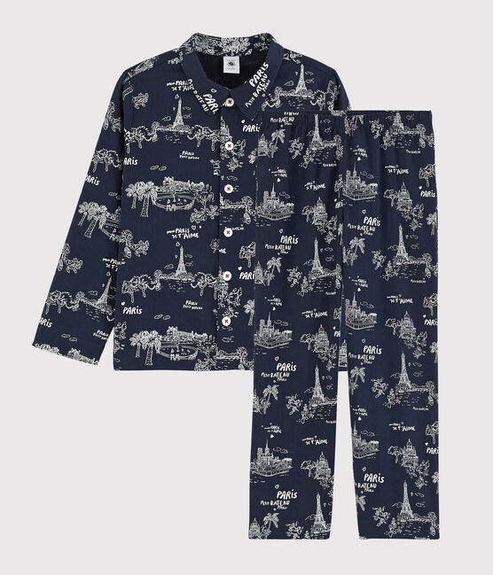 Kinderyjama aus Baumwolle mit Paris-Motiv für Jungen blau MEDIEVAL/weiss ECUME