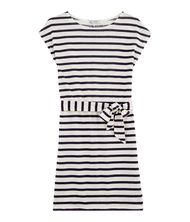 Leinenkleid f&uuml;r Damen weiss/blau