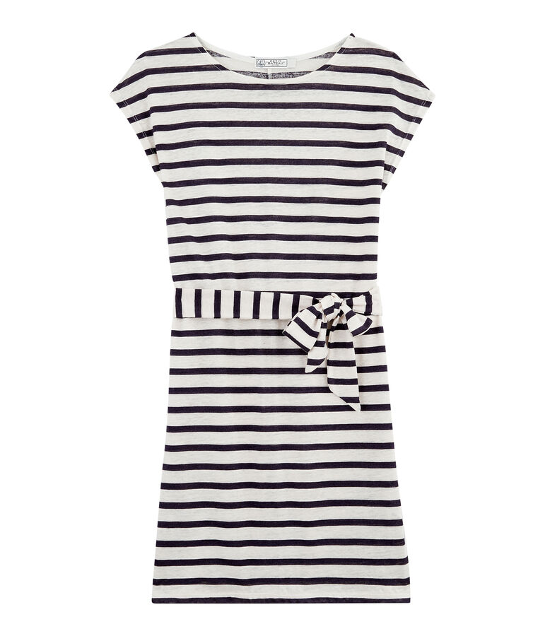 Leinenkleid f&uuml;r Damen weiss MARSHMALLOW/blau MEDIEVAL