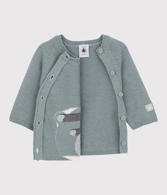 Baby-Cardigan aus Woll-/Baumwollstrick mit Bärenmotiv grau SEDUMBLUE
