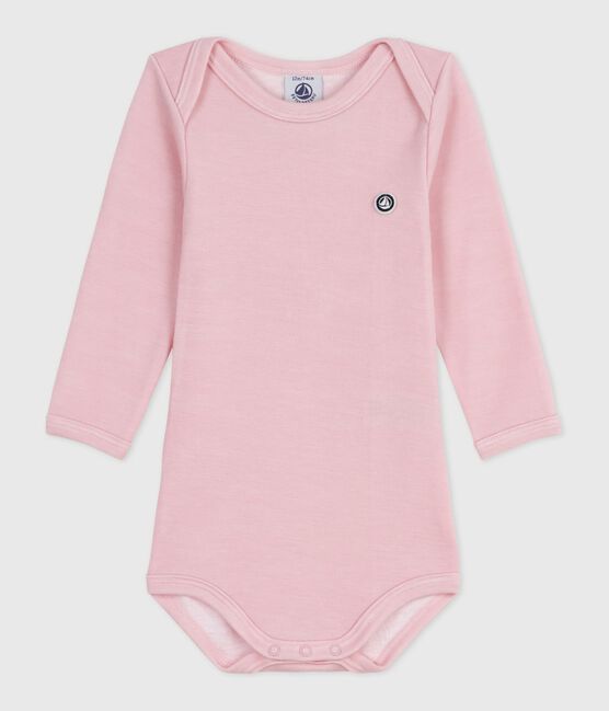 Langärmeliger Baby-Body aus Wolle und Baumwolle rosa JOLI