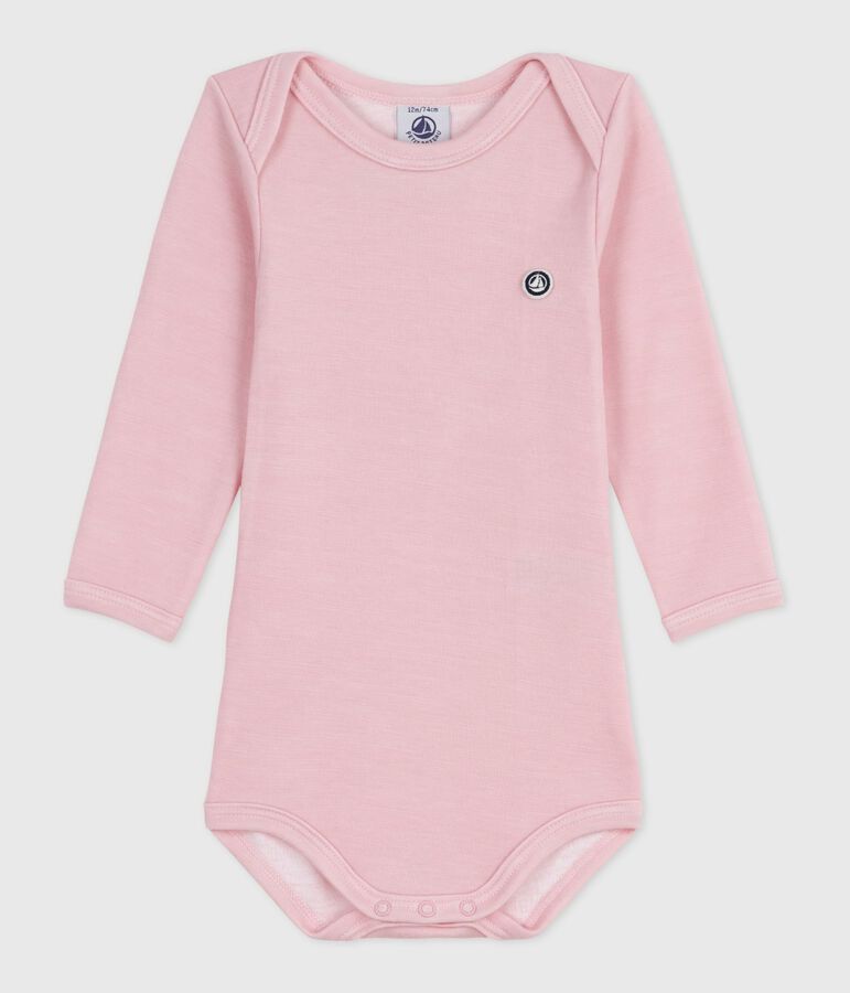 Lang&auml;rmeliger Baby-Body aus Wolle und Baumwolle rosa