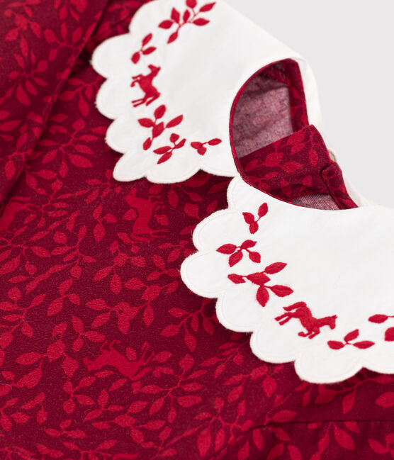 Langärmeliges Kinder-Kleid aus gemustertem Flanell rot AMARANTE/ TERKUIT