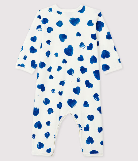 Baby-Strampler mit blauen Herzen ohne Fuß aus Rippstrick für Mädchen weiss MARSHMALLOW/weiss MULTICO