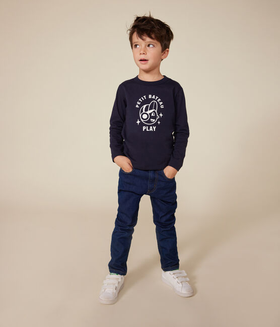 Langärmeliges Kinder-T-Shirt aus feinem Jersey für Jungen blau SMOKING