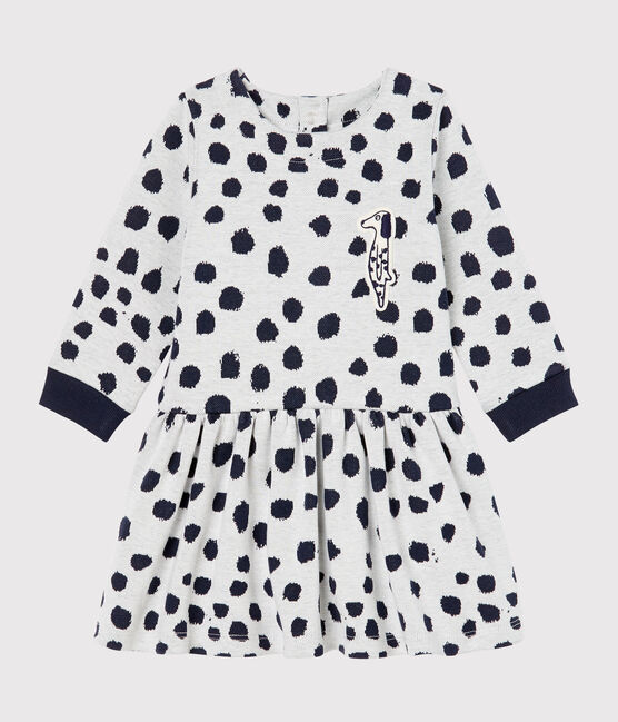 Jean-Jullien-Baby-Mädchenkleid mit langen Ärmeln weiss MARSHMALLOW/ DOTTIES