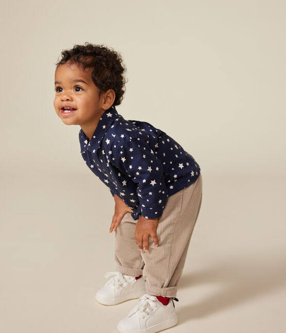Baby-Hemd aus Flanell blau MEDIEVAL/weiss MARSHMALLOW