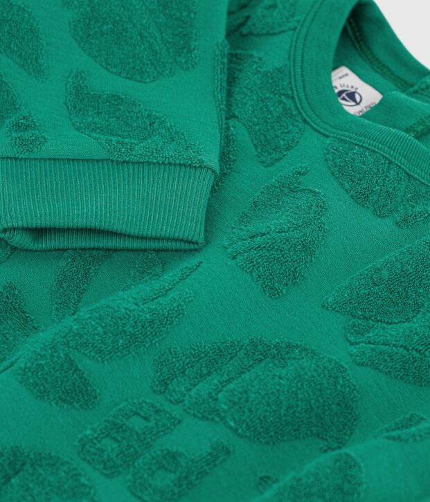 Baby-Kapuzensweatshirt aus Baumwolle mit Palmenmotiv gr&uuml;n