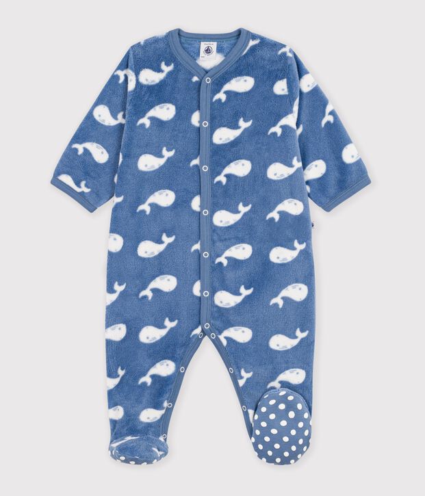 Baby Overall-Pyjama aus Fleece mit Walmotiv blau/weiss