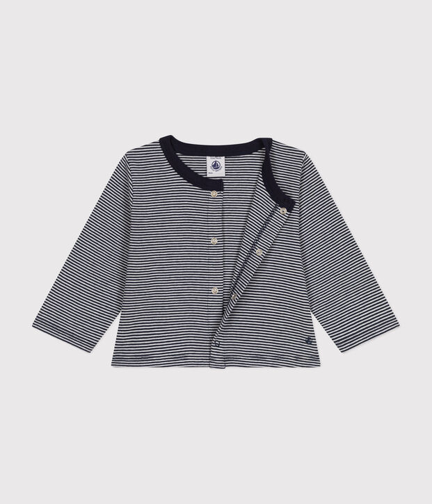 Baby-Cardigan aus gestreiftem Baumwolljersey blau/weiss