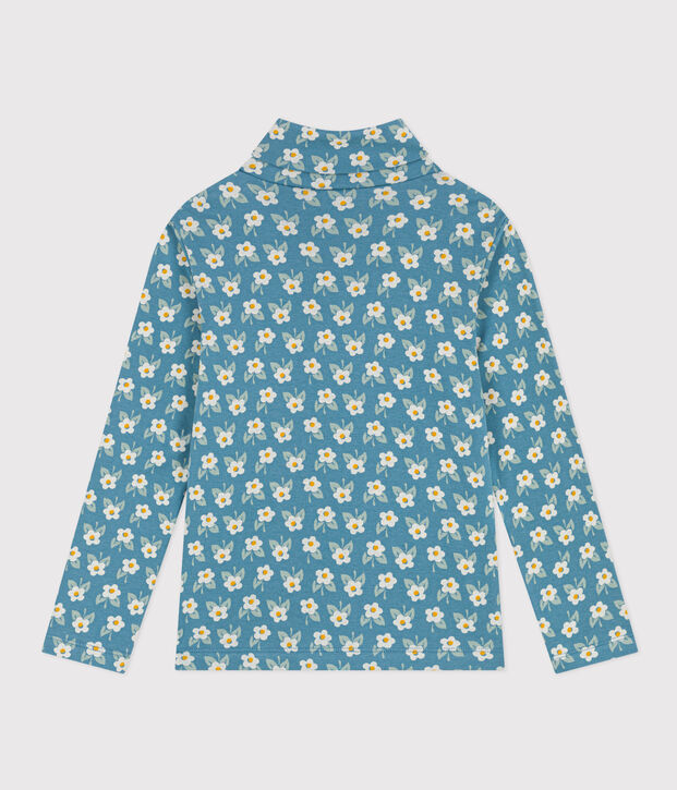 Kinder-Rollkragenshirt aus Baumwolle mit Blumenmuster f&uuml;r M&auml;dchen blau/vielfarbig