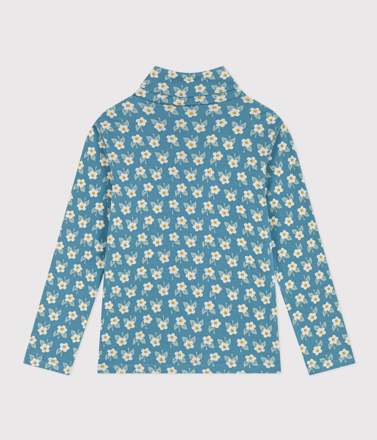 Kinder-Rollkragenshirt aus Baumwolle mit Blumenmuster f&uuml;r M&auml;dchen blau/vielfarbig