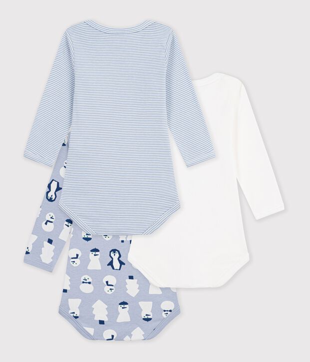 Set lang&auml;rmeliger Baby-Bodys aus Baumwolle mit Schneem&auml;nnern vielfarbig