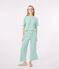 Damen-Pyjama aus Baumwolle mit weiten Beinen und Streifen grün ALOEVERA/weiss MARSHMALLOW