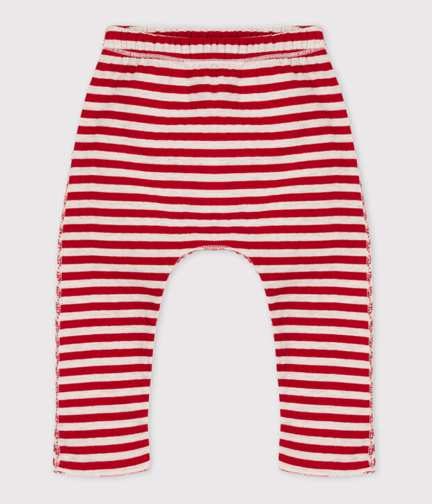 Gestreifte Baby-Hose aus Doppeljersey rot/beige