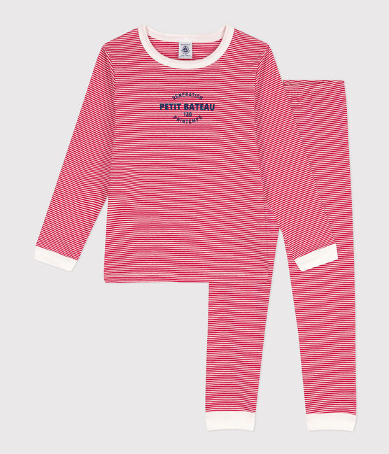 Kinderpyjama aus Baumwolle mit Ringelstreifen rot CORRIDA/weiss MARSHMALLOW