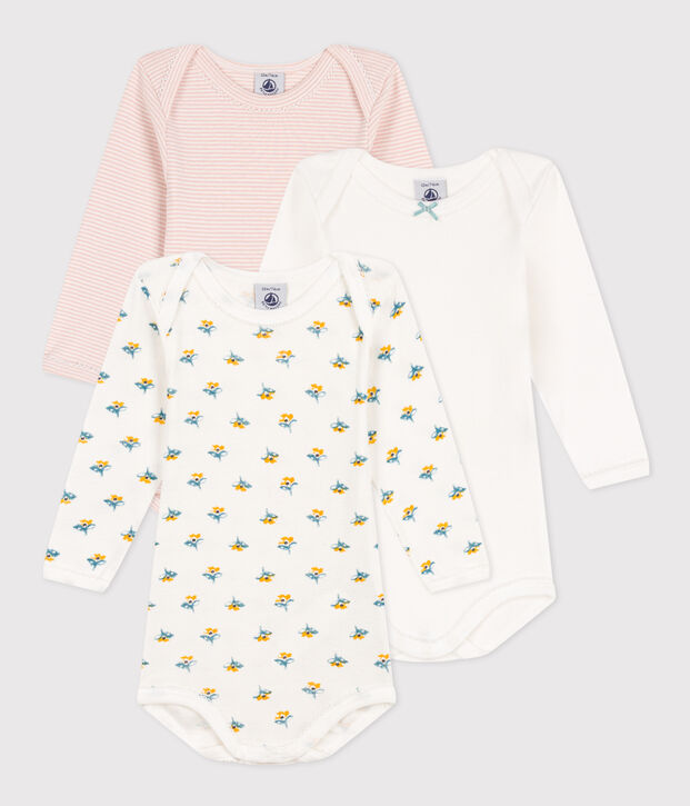 3er-Set lang&auml;rmelige Baby-Bodys aus Baumwolle mit Blumenmotiv vielfarbig