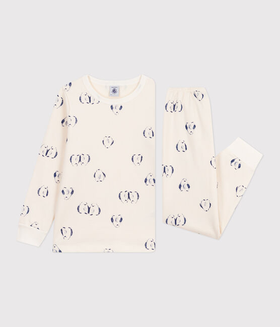 Kinder-Pyjama aus Molton mit Pinguinen blau MILK/ SOIR