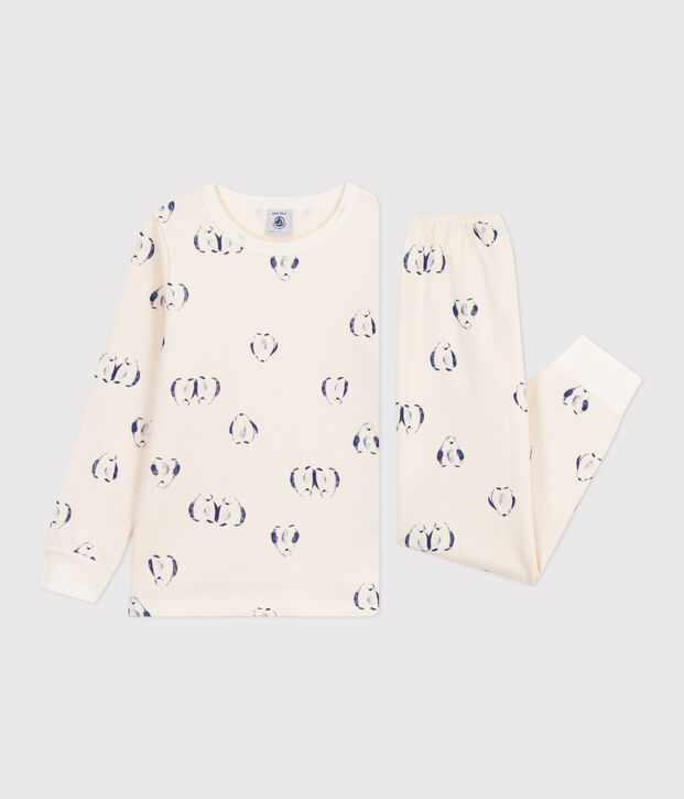 Kinder-Pyjama aus Molton mit Pinguinen blau/blau