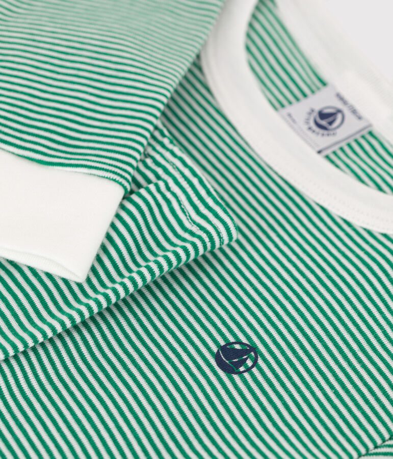 Eng anliegender Kinder-Pyjama aus Baumwolle mit Streifen gr&uuml;n JARDIN/ MARSHMALLOW