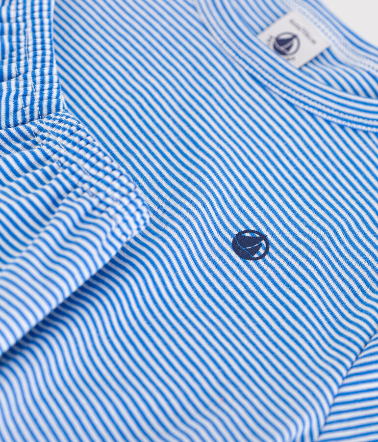 Kurzer, gestreifter Kinderpyjama aus Baumwolle blau/weiss