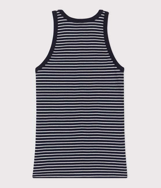 Damen-Tanktop L’Iconique aus gestreifter Baumwolle blau SMOKING/weiss MARSHMALLOW
