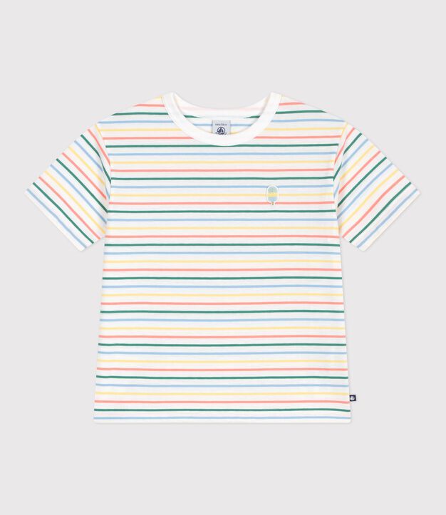Kurz&auml;rmeliges Kinder-T-Shirt aus Baumwolle mit Streifen weiss/vielfarbig