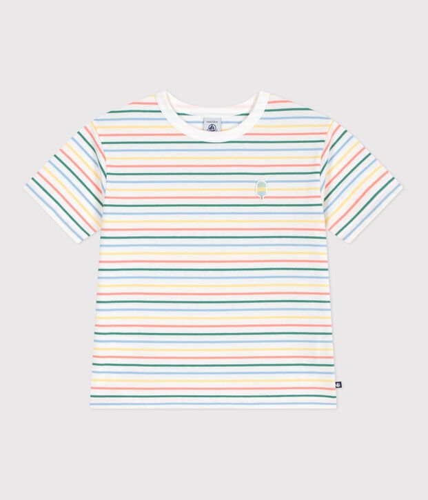 Kurz&auml;rmeliges Kinder-T-Shirt aus Baumwolle mit Streifen weiss/vielfarbig