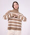 Damen-Pullover mit Rollkragen aus Wolle und Baumwolle mit Streifen beige/naturfarben