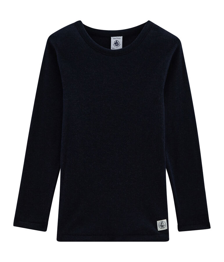 Lang&auml;rmliges T-Shirt aus Baumwolle-Wolle-Seide-Gemisch f&uuml;r Kinder blau