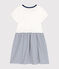 Kurzärmeliges Kinder-Kleid aus Baumwolle für Mädchen weiss MARSHMALLOW/blau MEDIEVAL