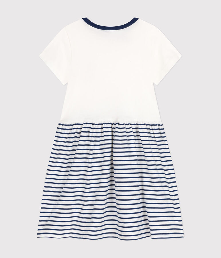 Kurz&auml;rmeliges Kinder-Kleid aus Baumwolle f&uuml;r M&auml;dchen weiss MARSHMALLOW/blau MEDIEVAL