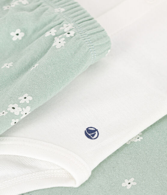 3-teiliges Baby-Set aus Doppeljersey grün HERBIER/weiss MULTICO