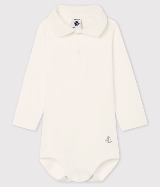 Langärmeliger Baby-Body aus Baumwolle mit Polokragen weiss MARSHMALLOW