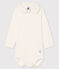 Langärmeliger Baby-Body aus Baumwolle mit Polokragen weiss MARSHMALLOW