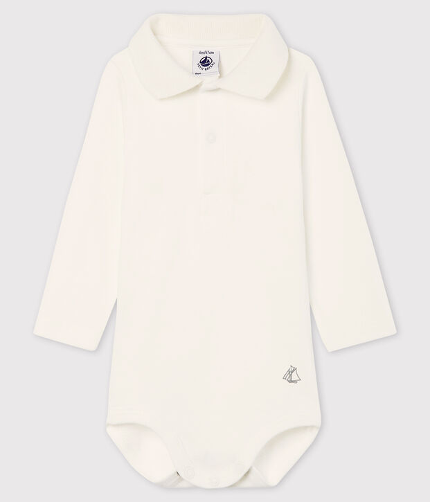 Lang&auml;rmeliger Baby-Body aus Baumwolle mit Polokragen weiss