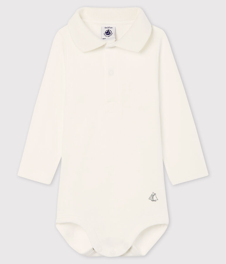 Lang&auml;rmeliger Baby-Body aus Baumwolle mit Polokragen weiss MARSHMALLOW