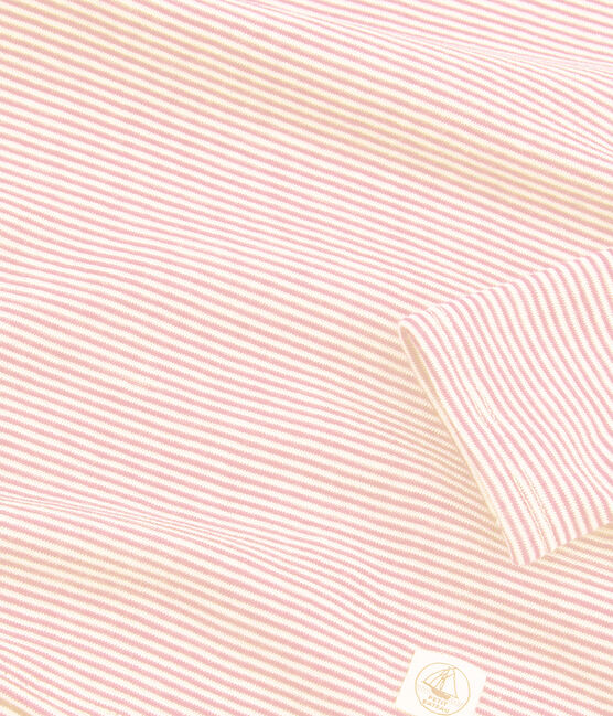 Langärmeliges T-Shirt aus Wolle und Baumwolle für Kinder rosa CHARME/weiss MARSHMALLOW